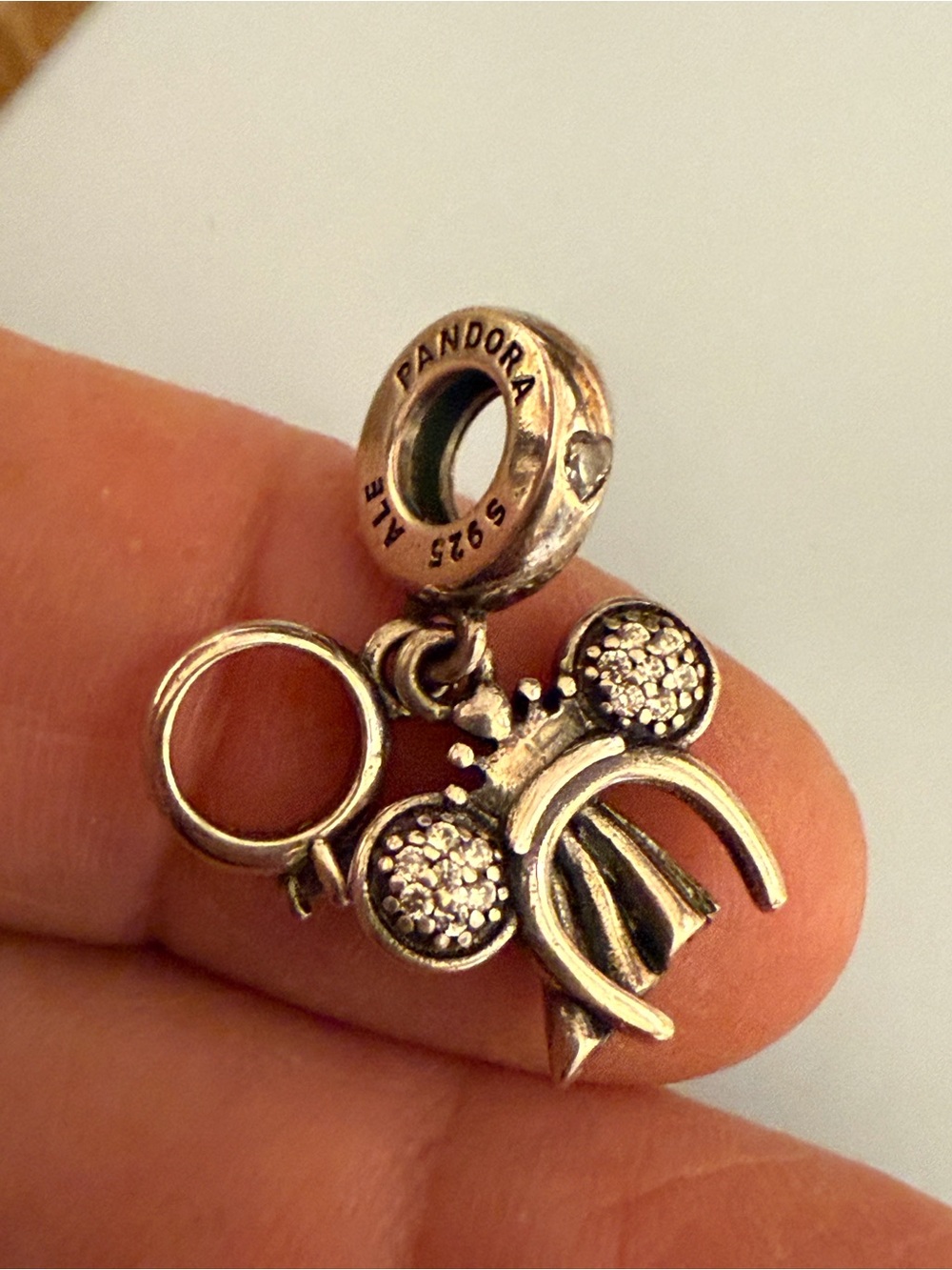 Pandora Silver Minnie Bow Dangle Charm with Clear Stones